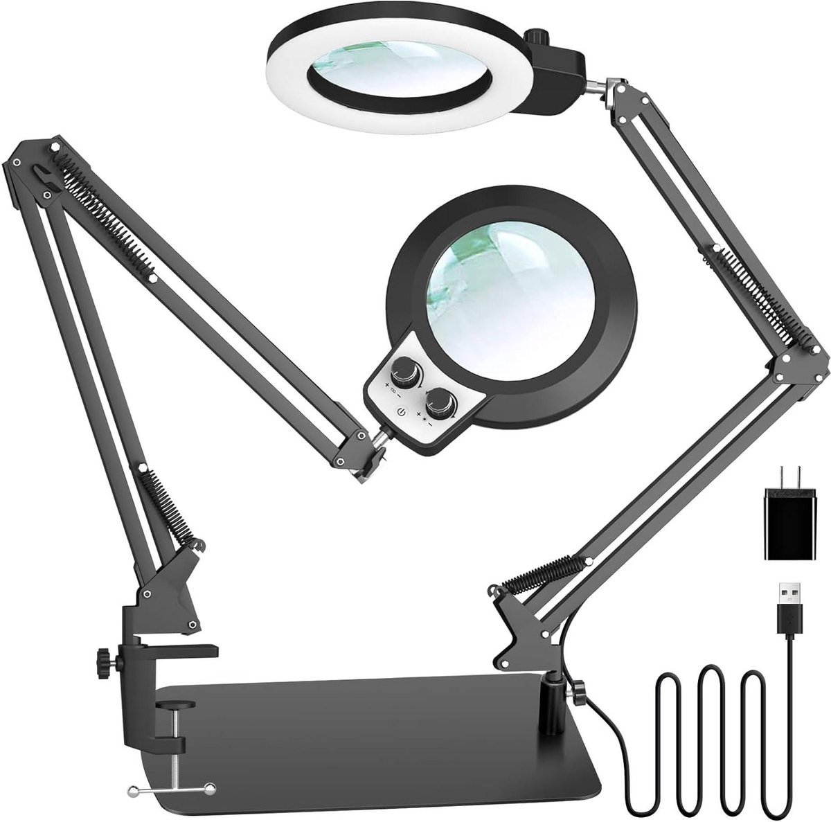 Vergrootglas met Licht - Vergrootlamp Klem - Reparatie Hobby Werk - Echt Glas Lens - 10 x Vergroting - Zwart