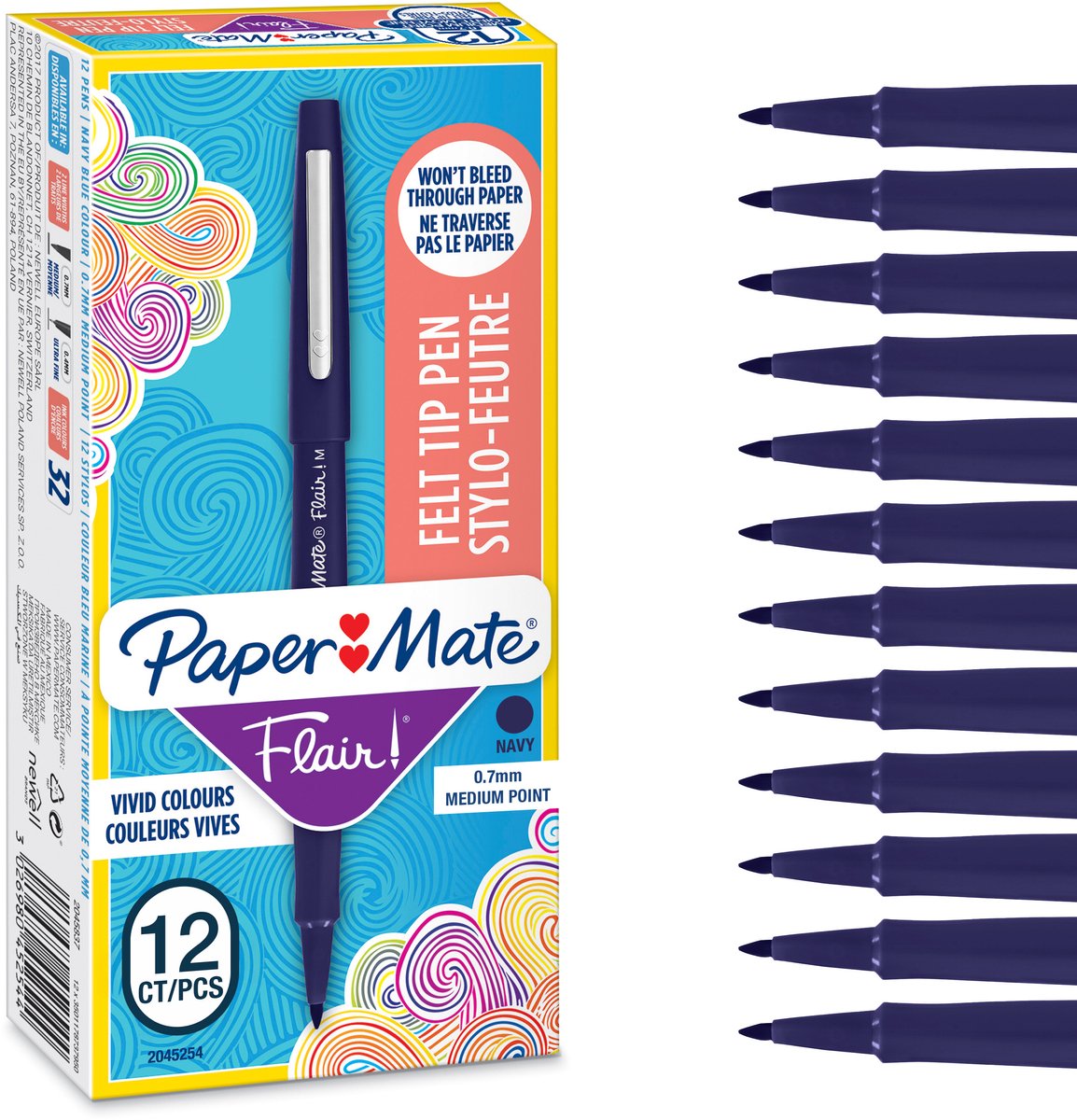 Paper Mate Flair viltstiften | medium punt (0,7 mm) | Marineblauw | 12 stuks