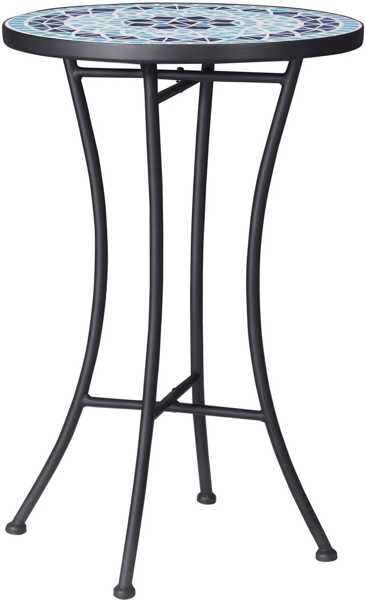 Ronde metalen tuintafel met keramisch blad, mozaïekontwerp, ?35,5 x 53,5 cm, blauw