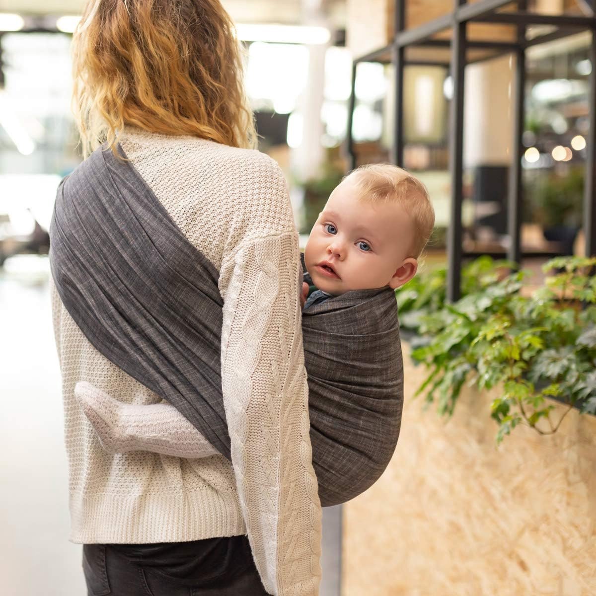 Ring Sling Draagdoek - Babydraagdoek Draagband - Baby Dragen - Diagonaal Elastisch - Vanaf Geboorte - Denim Zwart – foto 2
