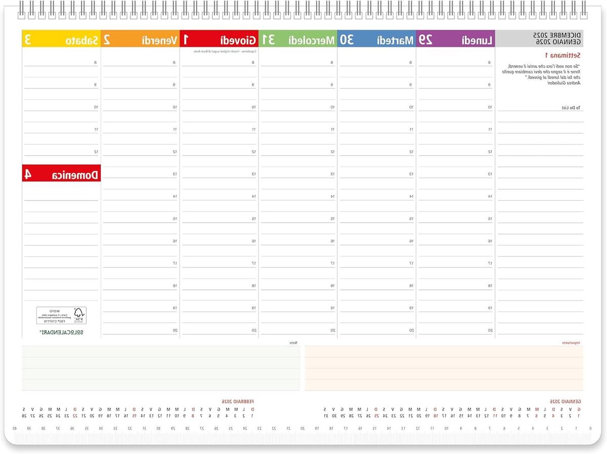 Weekplanner 2025 - Agenda planner - Jaar organiseren - Spiraalbinding - 30x42 cm - Meerdere kleuren