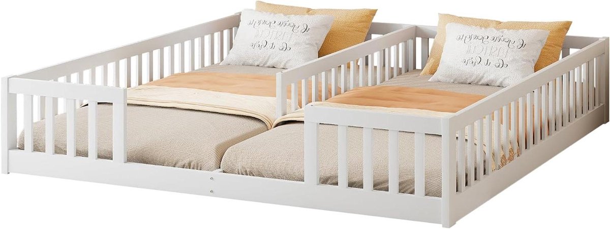 Montessori Bodem Bed - Kinderbed Ledikant - Veilig Slapen - Dubbel Bed Ontwerp - 90 x 200 cm - Wit