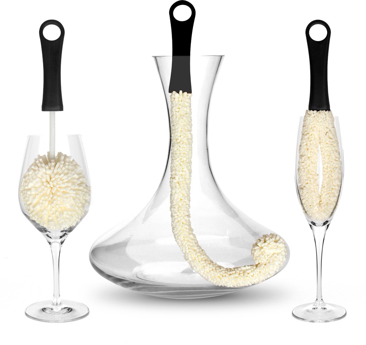 Allecto - Bar Amigos Set van 3 Karaf en Glazen - Inclusief Schoonmaakborstel - Flexibel ontwerp - Voor Wijn en Champagne - Ideaal voor Diverse Glaz...