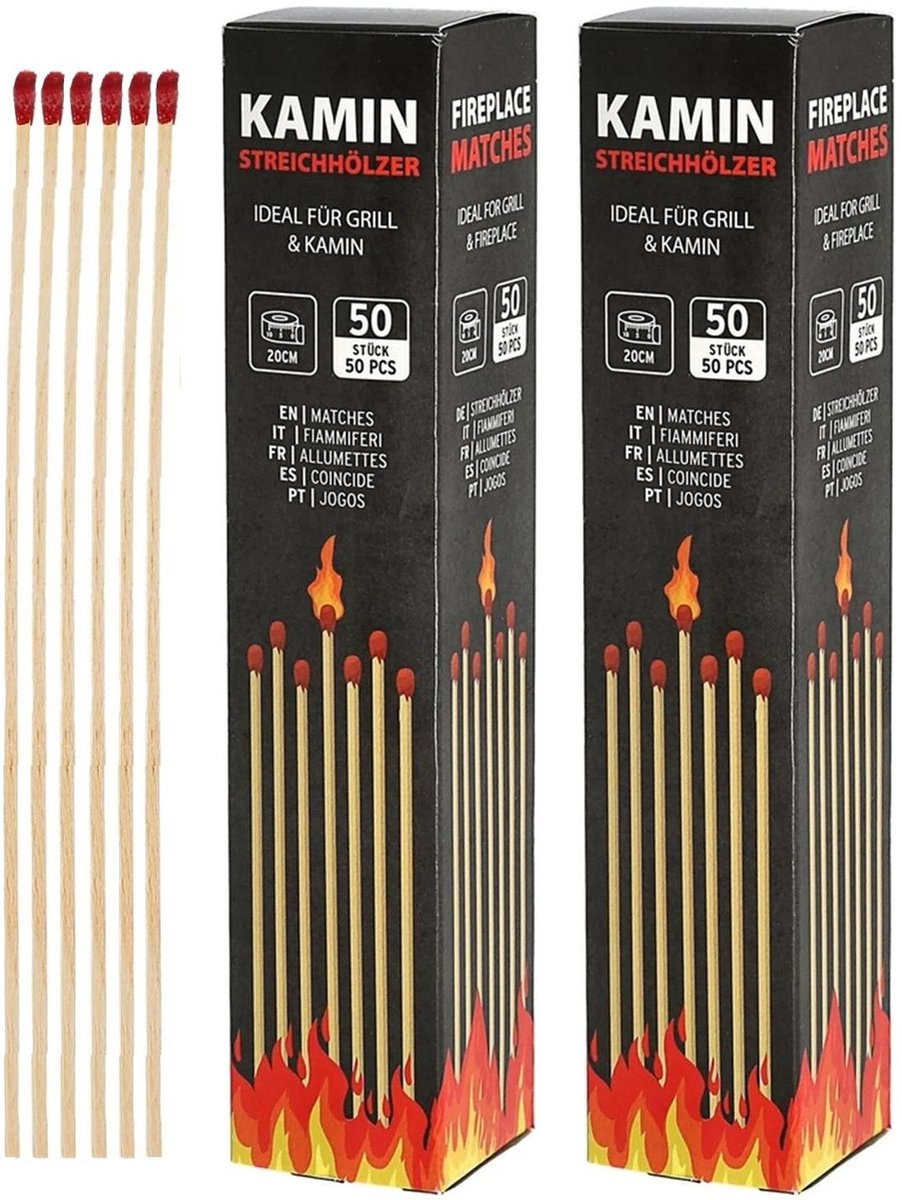 Kamin BBQ lucifers lang - 100x - extra lange lucifers - 20 cm - BBQ / kachel / open haard aansteken