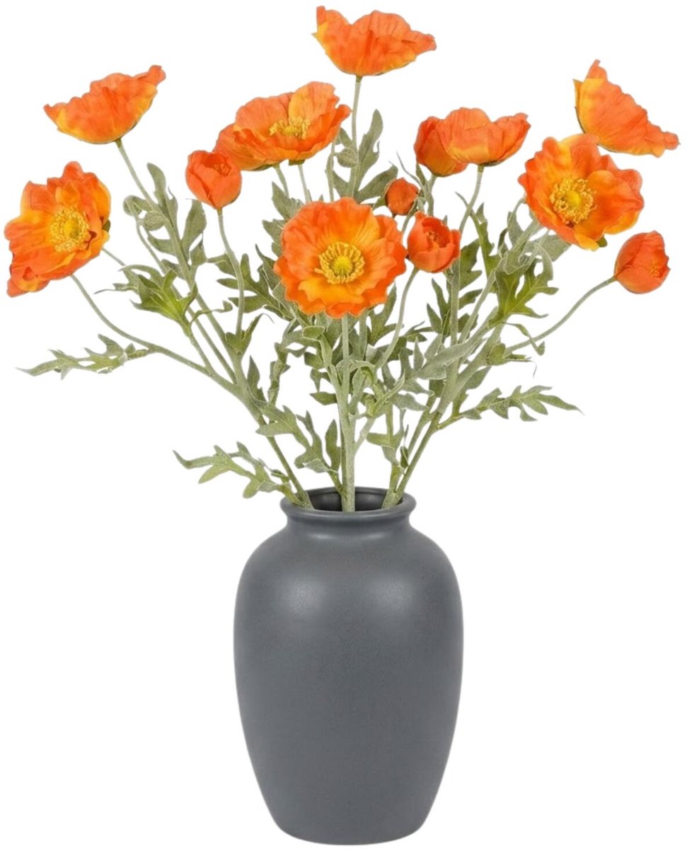 Mica Decorations Kunstbloem Klaproos Poppy - 4x - H62 cm - oranje - kunststof - stelen kunstbloemen - boeket - oranjen bloemetjes