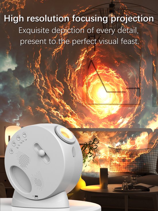 Planetariumprojector - nachtlampje, sterrenprojector met klokweergave, Bluetooth-functie en 15 soorten slaapbevorderende witte ruis. — afbeelding 2