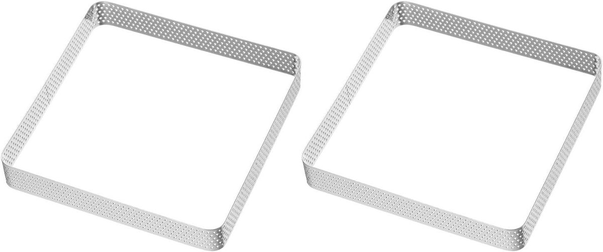 Taartringen Vierkant - Mousse Ringen - Taarten Bakken - Geperforeerd Ontwerp - 12 cm - Zilver