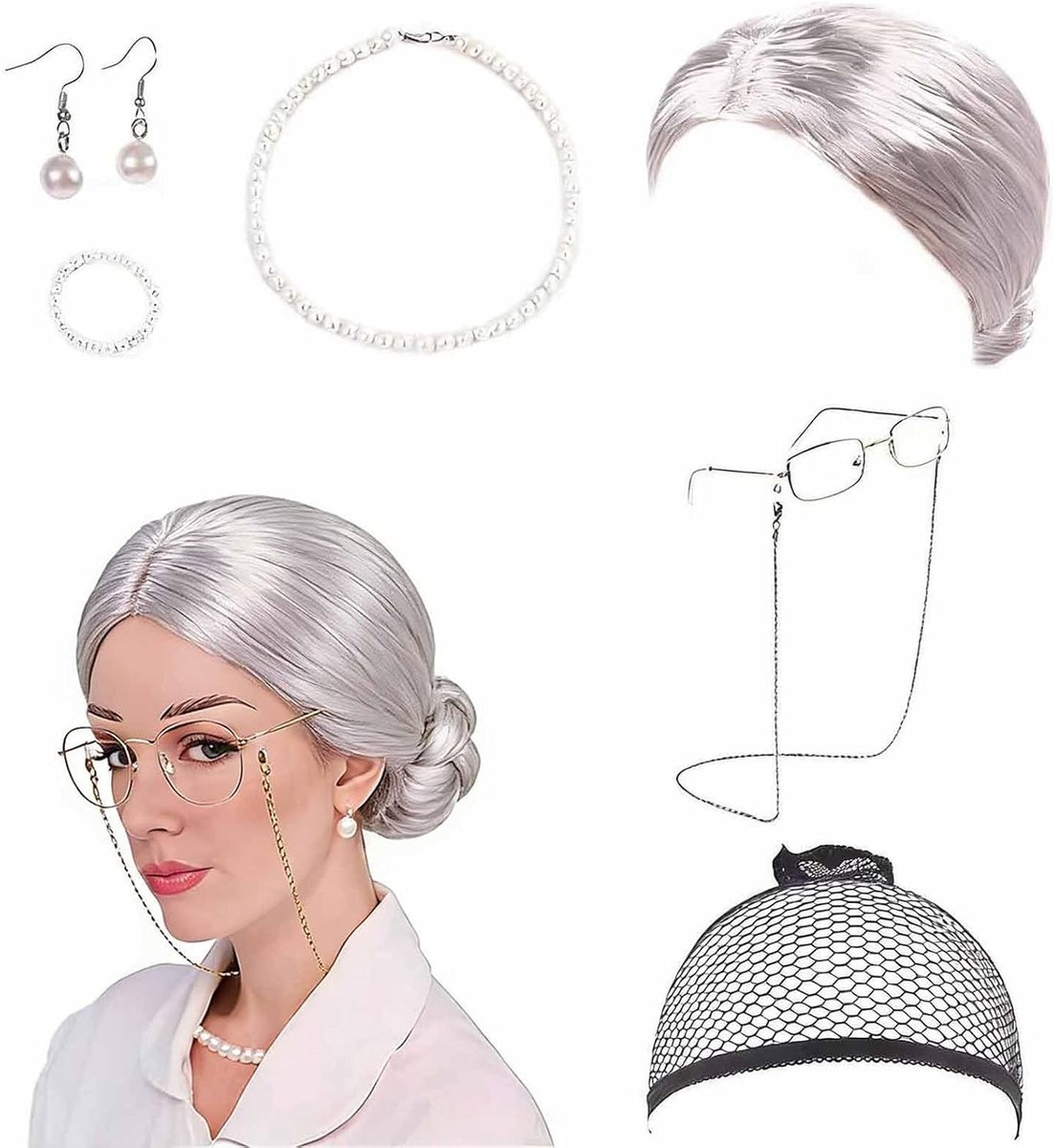 Complete Set voor Oude Vrouw Kostuum - Cosplay Accessoires voor Halloween, Carnaval en Themafeesten