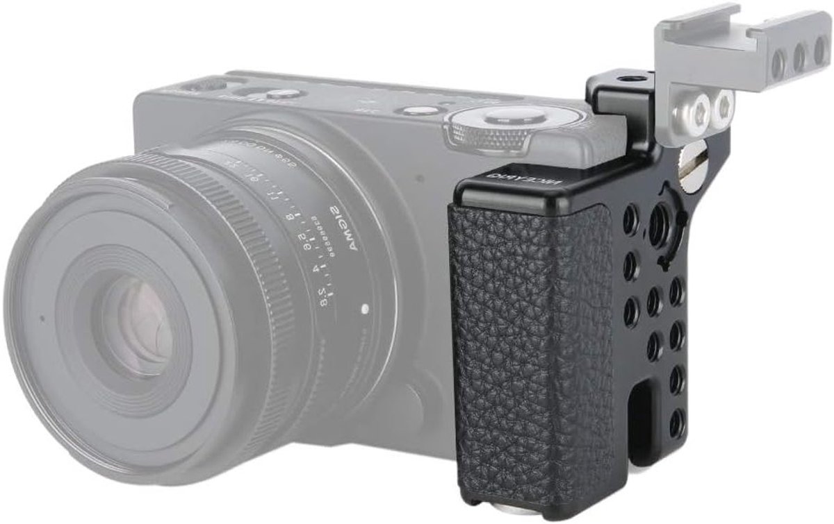Zijhandgreep van leer met anti-slip grip voor SIGMA FP/FPL camera's, inclusief 1/4'' en 3/8'' schroefdraadgaten voor stabiliteit en comfort