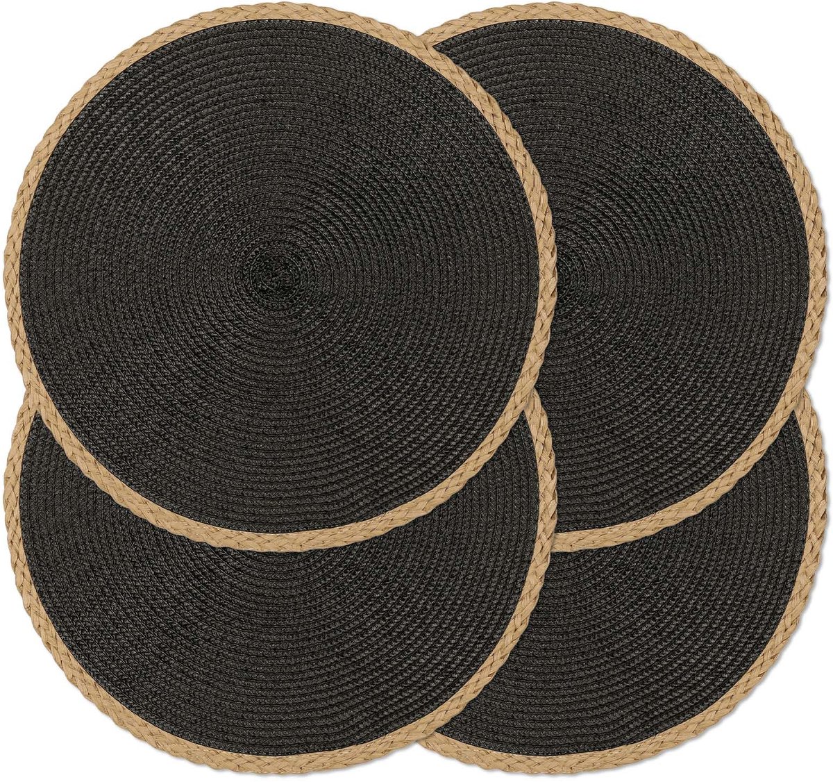 carmdering - Plaatsmat - Placemat - Tafelmat - Set van 4, rond, 38 cm, gevlochten rand - Hittebestendig, antislip, makkelijk schoon te maken - Zwart, perfect voor dagelijks gebruik en feestdagen