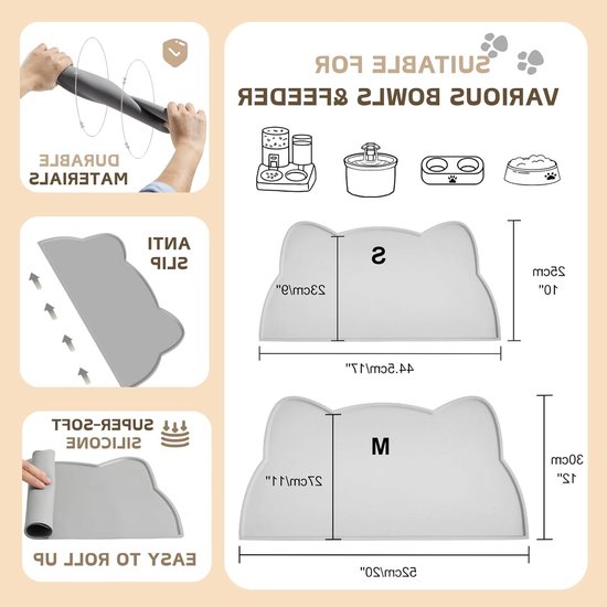 Siliconen Voer Mat voor Huisdieren, Waterdichte Antislip Mat voor Katten en Honden, 44x25cm — afbeelding 2