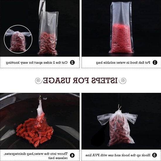 200 Stuks Wateroplosbare PVA Zakjes voor Pellets, Aas en Wormen - 7 x 14 cm, Duidelijk en Praktisch — afbeelding 5