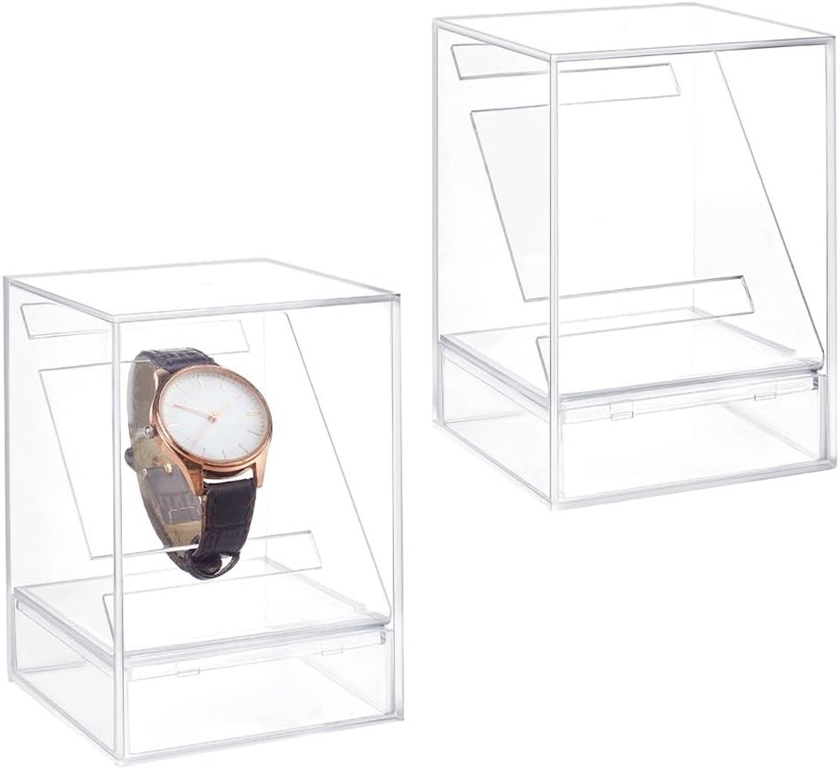 2 Stuks Transparante Acryl Horloge Display Stand, 3x3x4.7 Inch, Horloge Organizer en Sieradenhouder voor Mannen en Vrouwen, Perfect voor Presentatie en Opslag