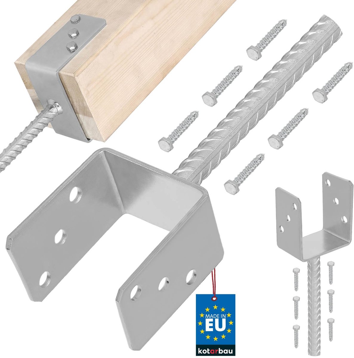 KOTARBAU® Paalhouder Beton, Verzinkt Staal, 101 mm, Zilver, Paaldrager in Beton Storten, Betonanker voor Houten Palen, Paalhouder Schutting Beton