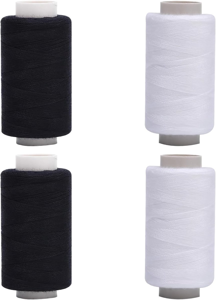 Sterk Polyester Naaigaren Set Zwart Wit 4x350m voor Machine en Handwerk