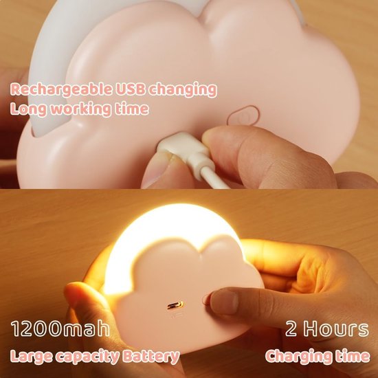 Nachtlampje Cloud voor Kinderen - Oplaadbare Peuter Lamp voor Slaapkamer & Kawaii Decoraties — afbeelding 5