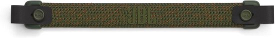 Groene draagriem met camouflagepatroon en JBL-logo.