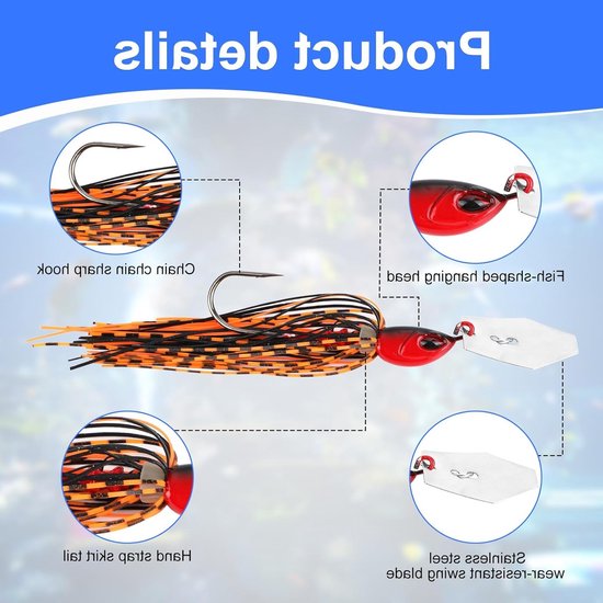 Vijfbladige Jigvis Lures in Meerdere Kleuren met Skirt en Scherpe Haken voor Zander en Forel Visserij — afbeelding 3