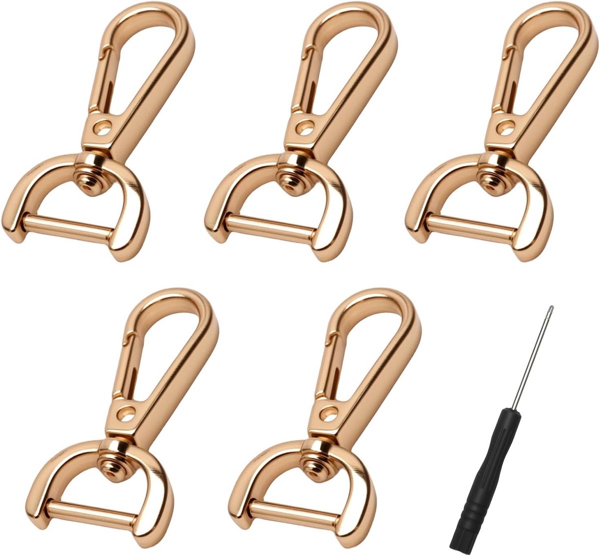 Pack van 5 Gouden Carabiner Haken met D-Ring en Kreeftsluiting voor Tassen, DIY Projecten en Hondentuigjes