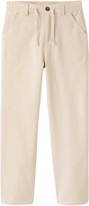 Broek van twill katoen en linnen voor jongens met verstelbare taille ecru