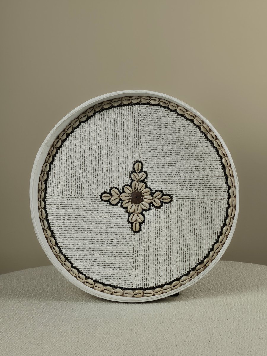 Blitzdeco - Decoratief Kralen Dienblad - Nore - Beige Wit Licht Beige - Handgemaakt & Luxe - Large