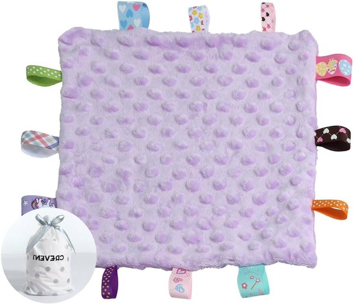 Zachte Sensory Dekentjes voor Baby's, Comfortabele Veiligheidsdekens voor Meisjes, Perfecte Cadeaus voor Verjaardag en Babyshower (10"X10" Paars)