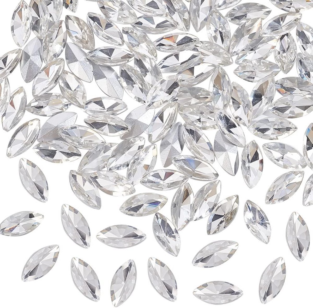 100 Stuks Paardenoog Glas Rhinestones Edelstenen met Puntige Achterkant 15x7x4mm Duidelijke Versieringen voor Kostuum Creatie en DIY Ambachten