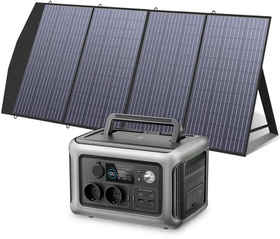 Allpowers® - R600 Powerstation + 200W Zonnepaneel Set - 600W Draagbare Accu - 299Wh LFP Batterij - 10 Apparaten Gelijktijdig Opladen - 220V Zuivere Sinus AC-uitgang - Inclusief Opvouwbaar Zonnepaneel