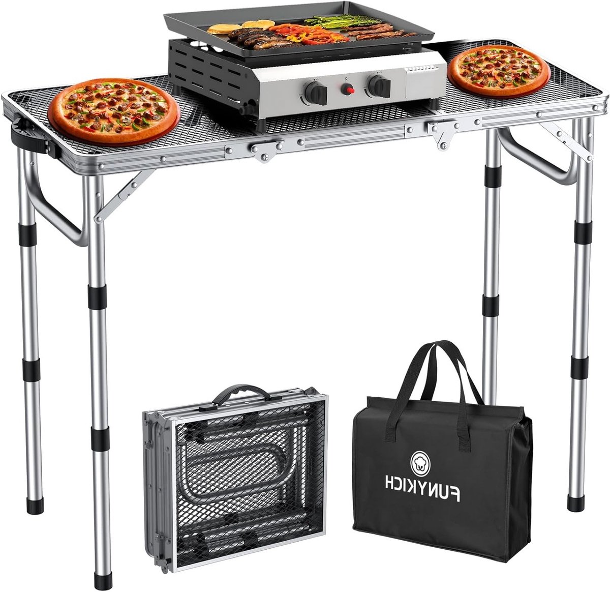 3ft Opvouwbare Grilltafel voor Buiten, Verstelbare Hoogte, Lichtgewicht Aluminium Tafel me