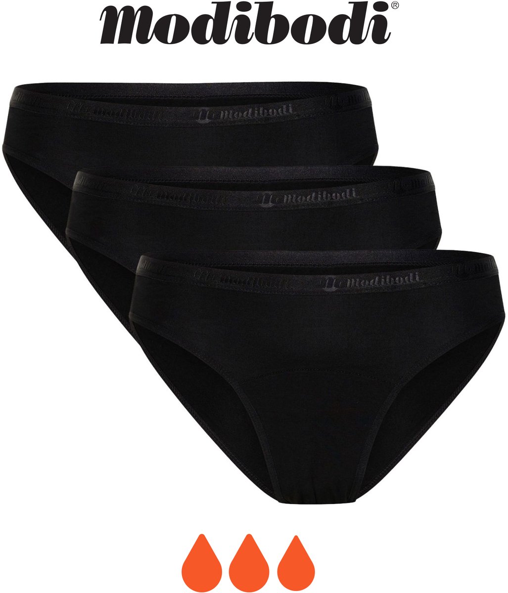 Modibodi Menstruatie Ondergoed Super Absorberend Lekvrij Dames Klassieke Bikinislip 3 Pack Zwart 36