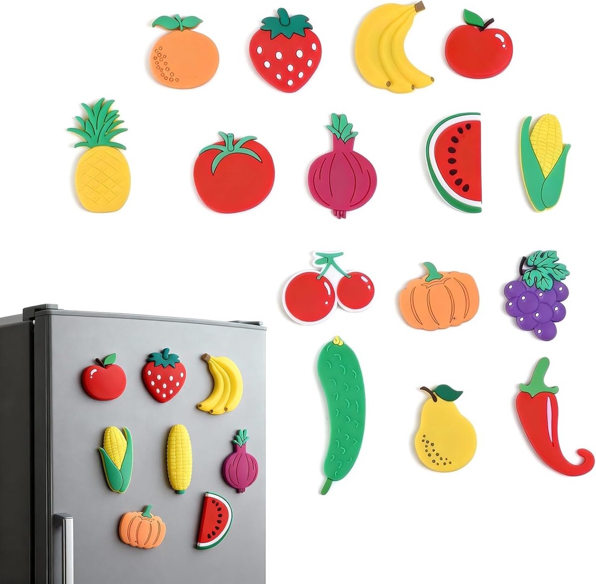 15 Stuks Decoratieve Fruit en Groente Magneten voor Koelkast en Whiteboard - Kleurrijke en Leuke Magneten voor Keuken en Klaslokaal