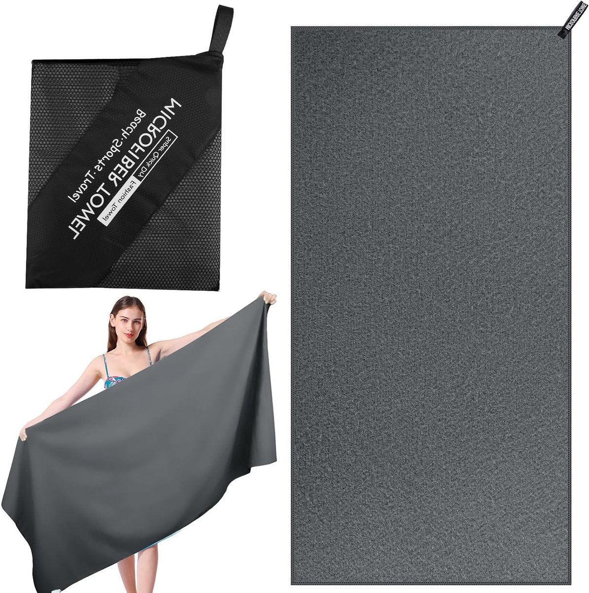 Microfiber Strandhanddoek voor Volwassenen 180x80cm - Compact, Sneldrogend en Ideaal voor Sport, Yoga, Camping en Zwemmen met Mesh Tas