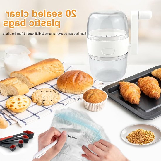 Handmatige Notenmolen met Crank, Inclusief 20 Verzegelde Zakjes en 1 Maatlepel voor Amandelen, Hazelnoten en Walnoten — afbeelding 2