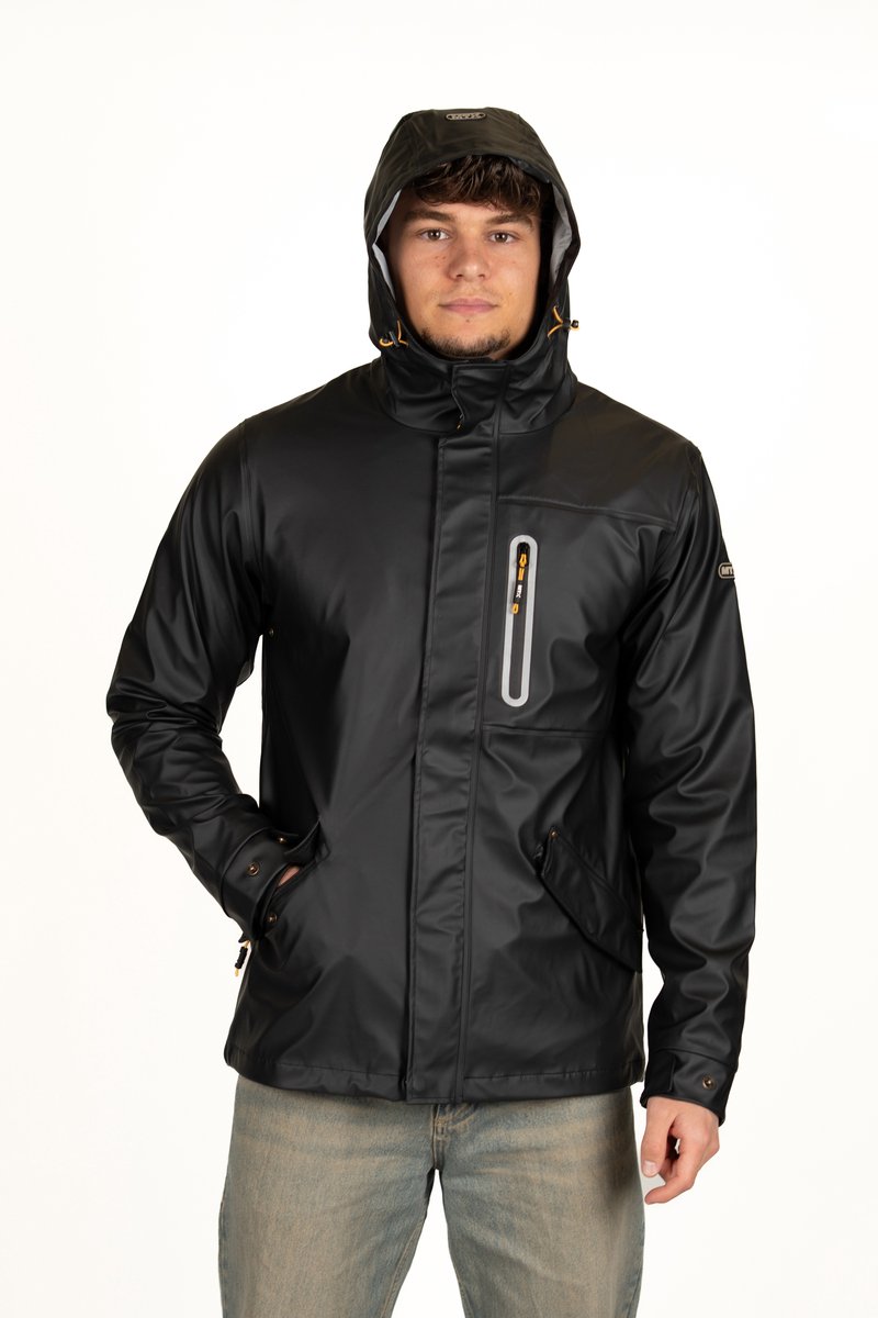 MTX Wear Regenjas Heren Outdoor Regenjack met Ritssluiting Waterdicht en Windbestendig met Capuchon Zwart