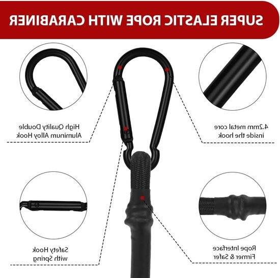 Set van 4 Elastische Touwen met Haken - Ideaal voor Vervoer, Camping en Luggage (30 cm) — afbeelding 2