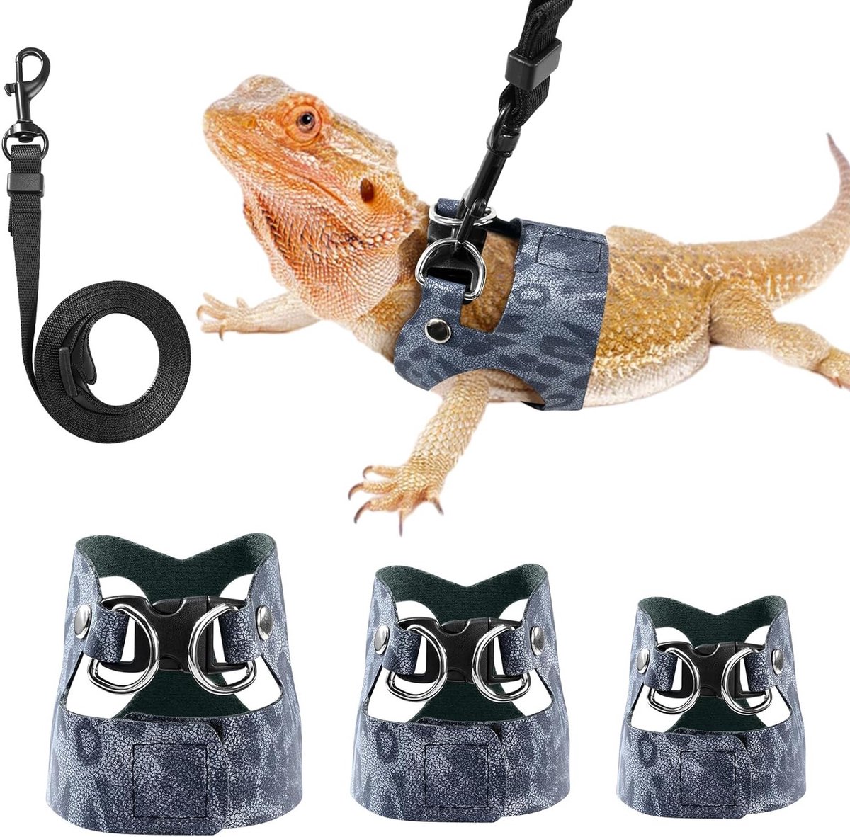Verstelbare Leren Hammock Set voor Kleine Huisdieren en Reptielen met Leash en Harnas in Dust Blue