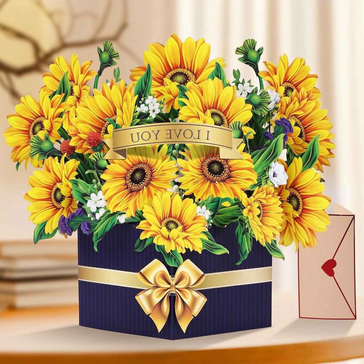 3D Pop-Up Verjaardagskaart met Zonnebloem en Envelop, Perfect voor Moederdag, Verjaardagen en Jubilea, Vrouwen en Meisjes