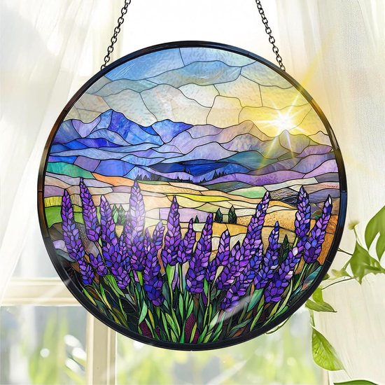 Handgemaakte Lavendel Glas-in-lood Raamdecoratie voor Tuin en Binnenruimtes - Perfect voor Feestdagen, Kerst en Raamlandschappen, 20 x 20 cm van Merkloos — afbeelding 2