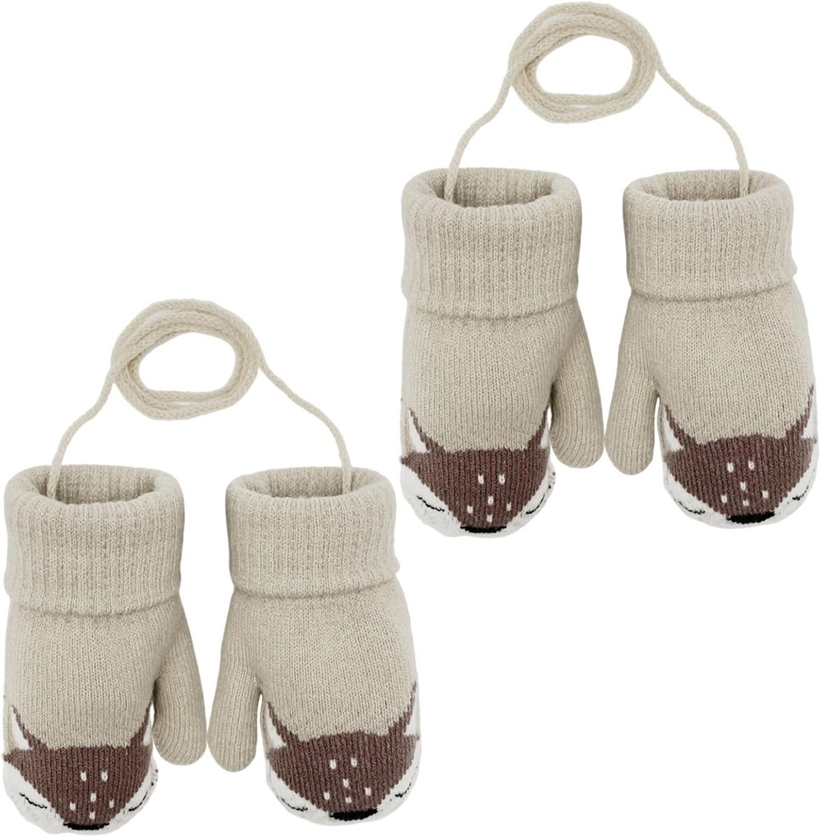 Schattige gebreide winterwantjes voor baby's en peuters met warme fleece voering en een leuke vosprint, ideaal voor koude dagen