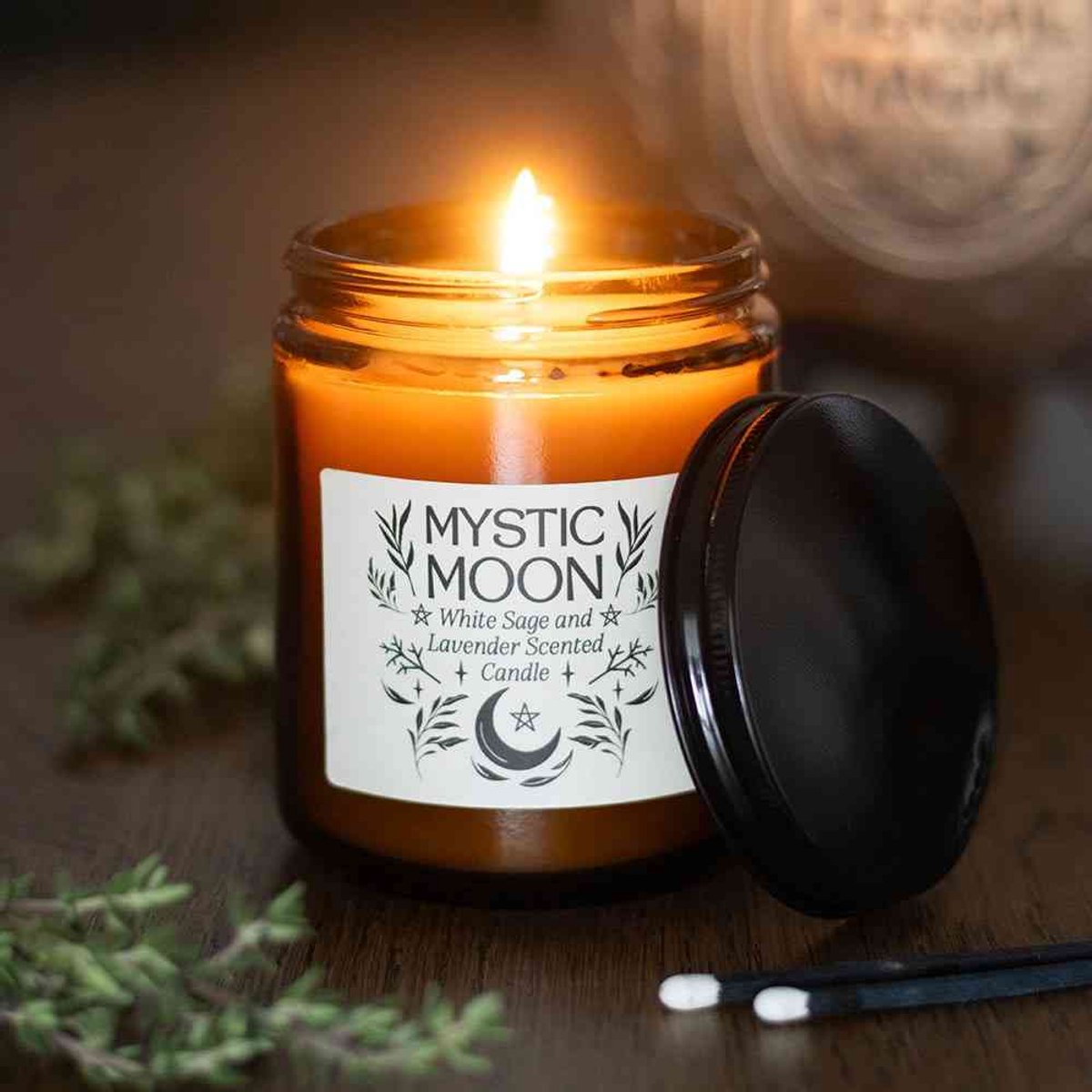 Something Different Mystic Moon Sage & Lavender Amber Glass Geurkaars - Bruin