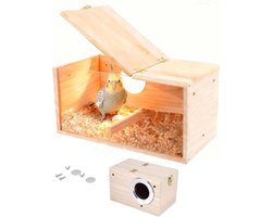 Transparante Groeibox van Hout voor Vogels, Voederhuisje voor Papegaaien en Parkieten, Broednest voor Vogels (12 x 12 x 19,5 cm)