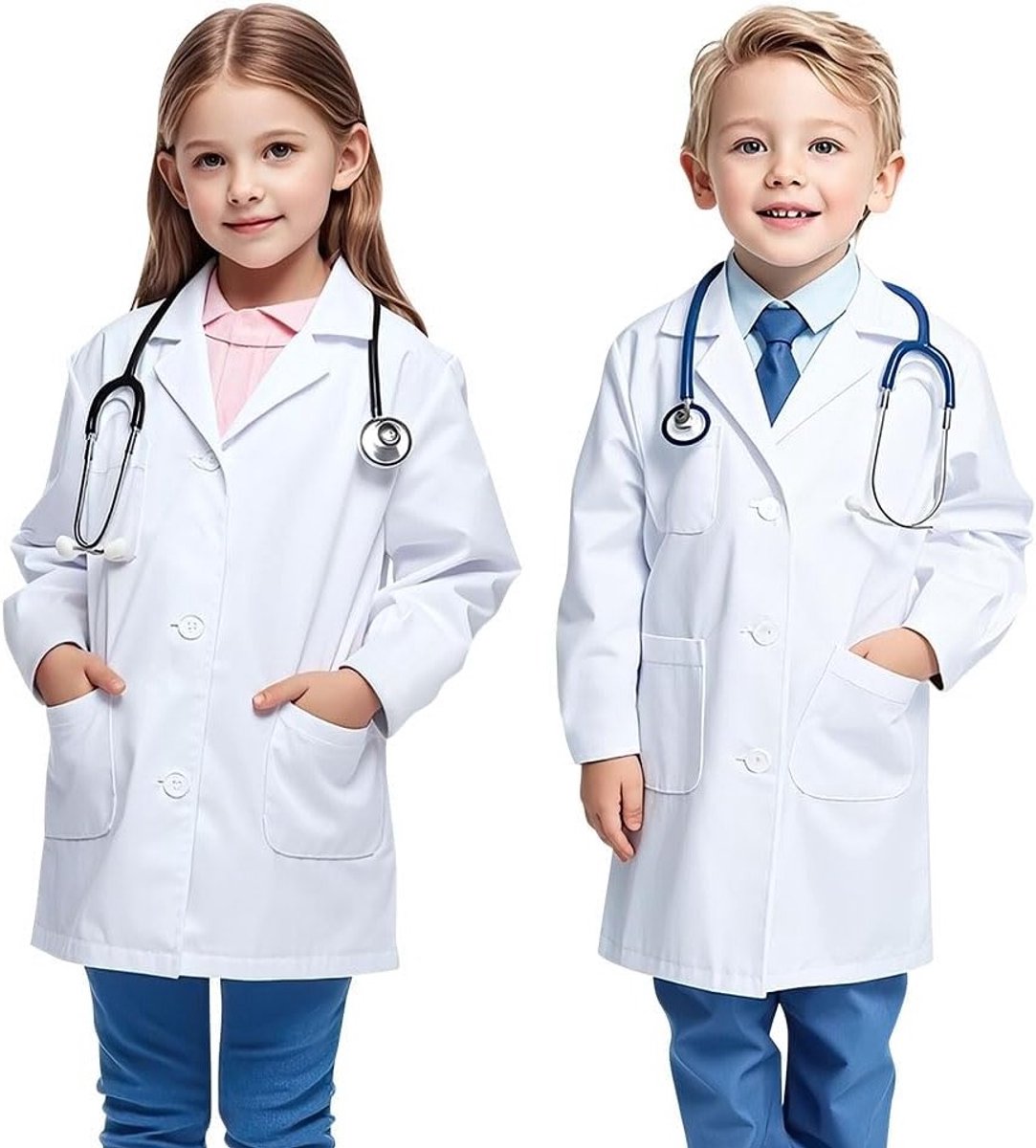 Kinderen Labjas Kostuum voor Wetenschappers - Witte Labjas met Knopen en Pocket voor Dokters, Chemie en Medische Spellen voor Jongens