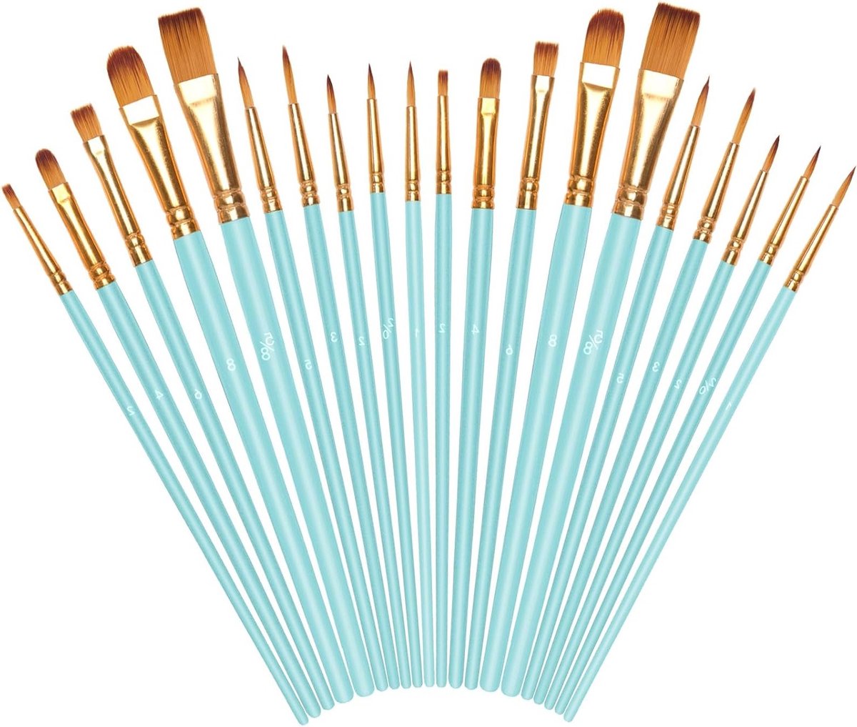Professionele Penseelset van 20 Stuks met Nylon Haren Geschikt voor Acryl, Olieverf, Waterverf en Gouche Schilderen - Luchtblauw