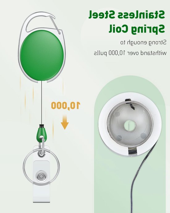Set van 2 Uittrekbare Badge Reel voor Badgehouders, Sterke ABS Behuizing, Rvs Veer en 24 Inch Nylon Koord met Carabiner en Clip voor Sleutels en ID Kaarten van Merkloos — afbeelding 2