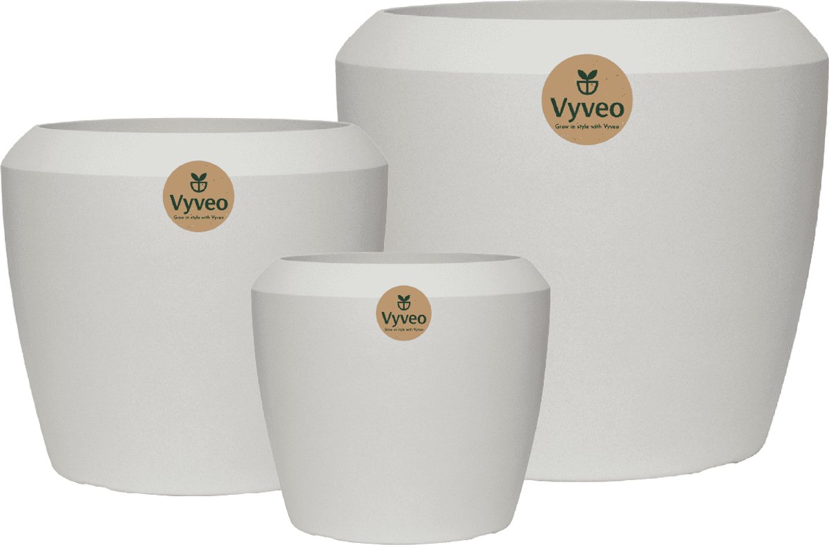 Vyveo - Bloempot Liora - Set van 3 - Wit - Bloempot voor binnen en buiten - Lichtgewicht - Breukbestendig - Vorstbestendig - UV-bestendig