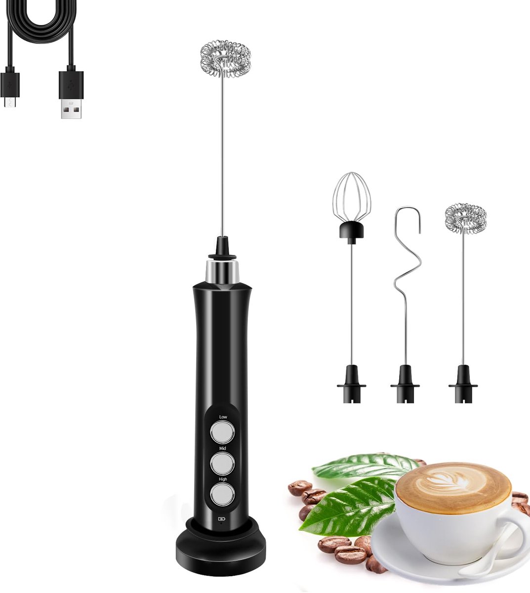 Melkopschuimer – Keukengerei – Koffiemelkopschuimer – 12,8 × 4,2 × 25 cm – Zwart