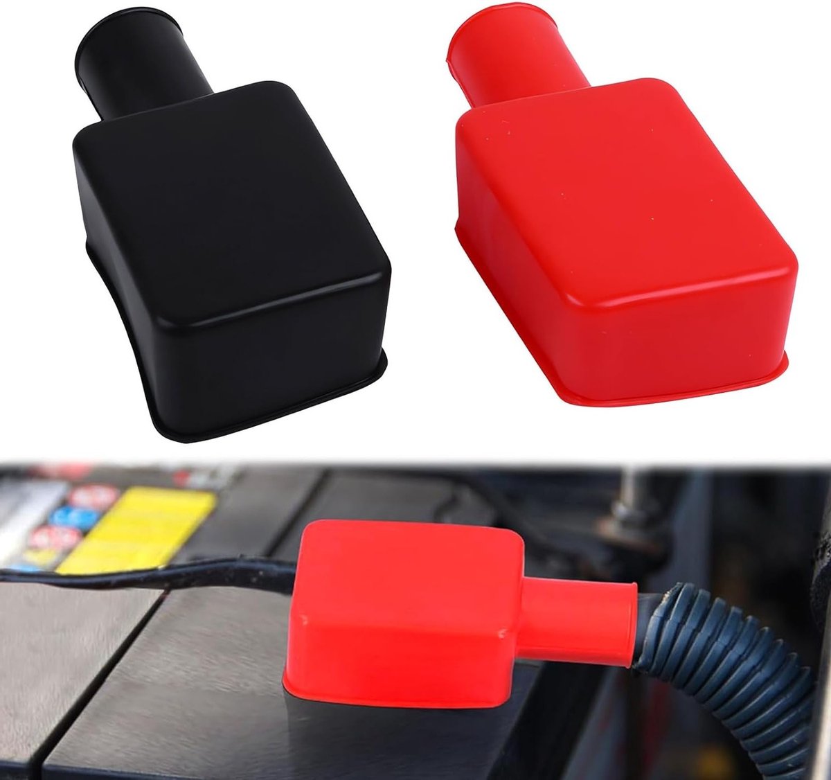 Set van 2 Accuklemmen Beschermhoezen, Isolerende Batterijcovers voor Positieve en Negatieve Polen, Zachte Rubberconstructie voor Auto's en Motoren