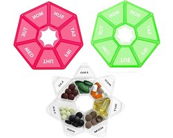 Pillendoos voor 7 Dagen met Grote Capaciteit, Gemakkelijk te Openen, Ideaal voor Reizen, Medische Accessoires en Organisatie, BPA-vrij en Kleurrijk