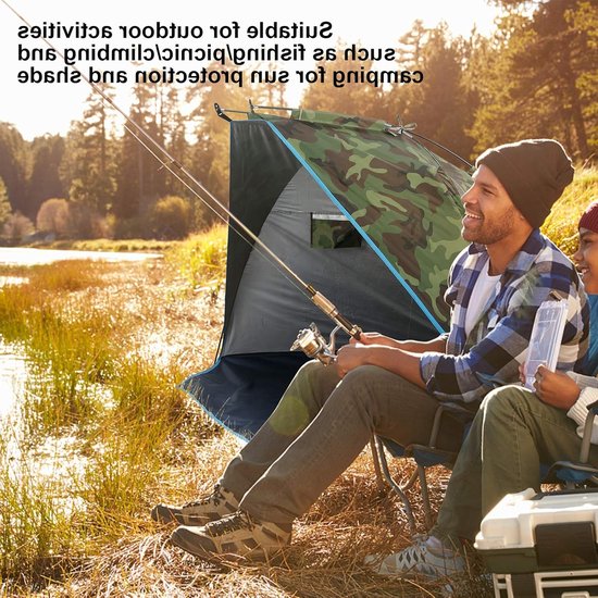 Allecto - Vistent - Camping - Waterdicht - Camouflage - Outdoor - Draagbare - Geschikt voor merk - Twee Personen - Groen - Ruime Camouflagetent voor 2 personen met waterdichte zonneklep van Merkloos — afbeelding 2