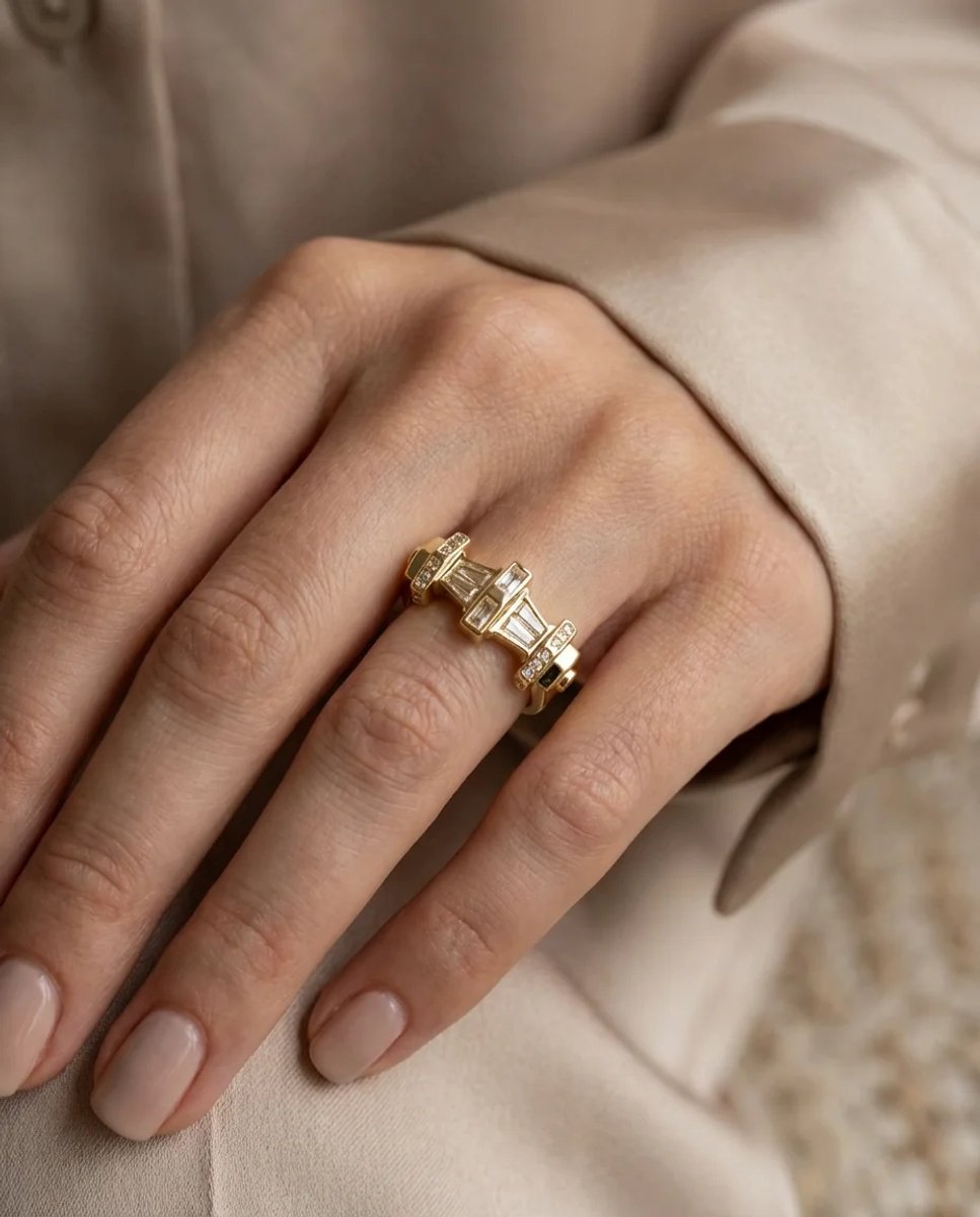 Dorvina Dames Ring 316L Staal Ring Goudkleurig Zirkonia Kopru Model Verstelbaar Vintage